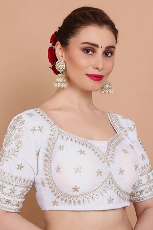 White Embroidered Silk Blouse