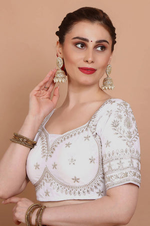 White Embroidered Silk Blouse