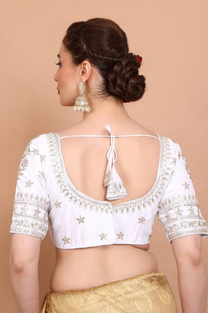 White Embroidered Silk Blouse