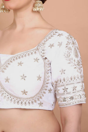 White Embroidered Silk Blouse