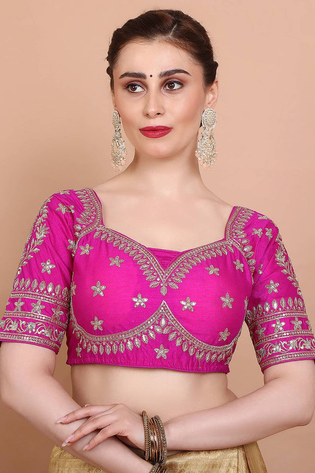 Pink Embroidered Silk Blouse