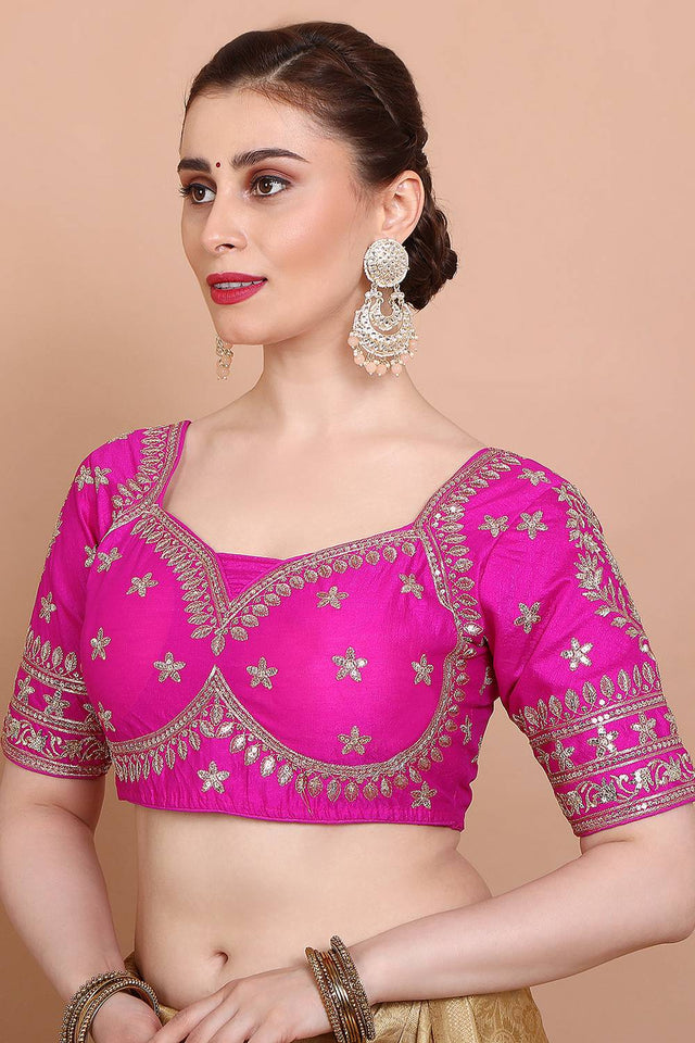 Pink Embroidered Silk Blouse