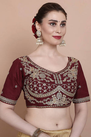 Maroon Embroidered Silk Blouse