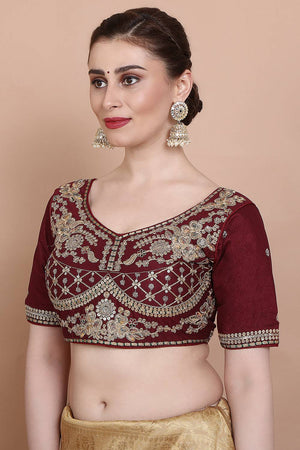 Maroon Embroidered Silk Blouse