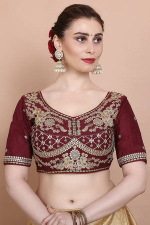 Maroon Embroidered Silk Blouse