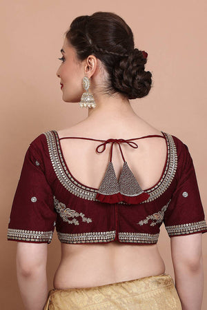 Maroon Embroidered Silk Blouse