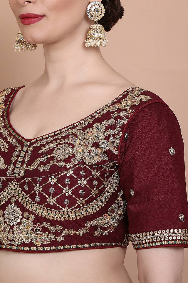 Maroon Embroidered Silk Blouse