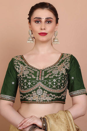Green Embroidered Silk Blouse