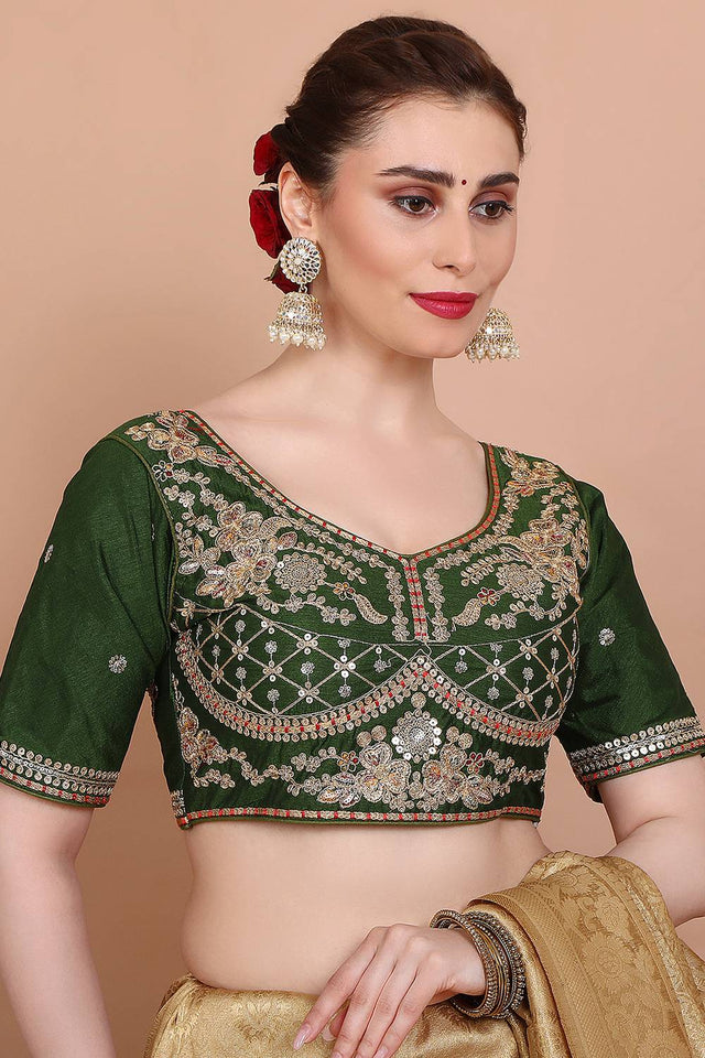 Green Embroidered Silk Blouse