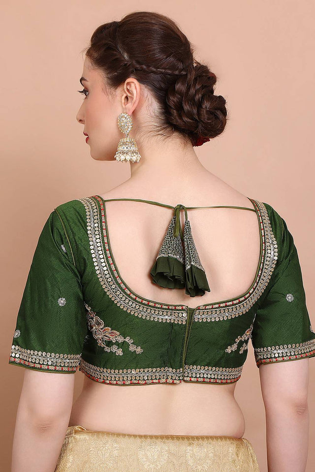 Green Embroidered Silk Blouse