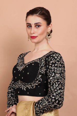 Black Embroidered Silk Blouse