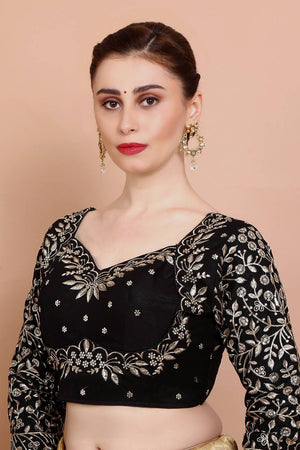 Black Embroidered Silk Blouse
