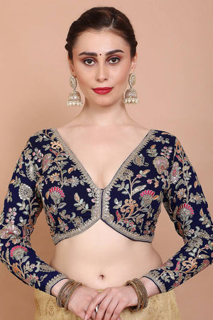 Navy Blue Embroidered Georgette Blouse