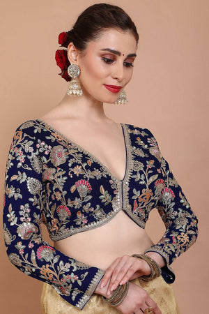 Navy Blue Embroidered Georgette Blouse