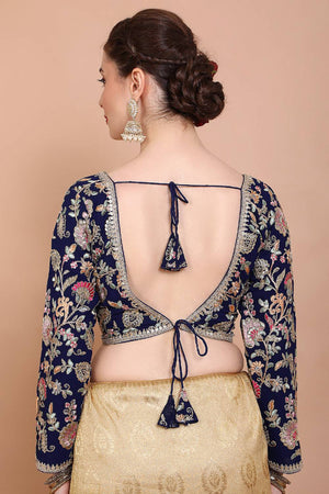 Navy Blue Embroidered Georgette Blouse
