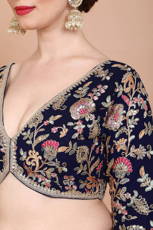 Navy Blue Embroidered Georgette Blouse