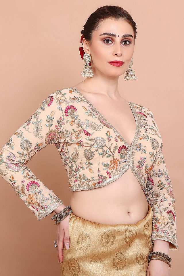 Cream Embroidered Georgette Blouse