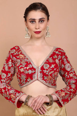 Red Embroidered Georgette Blouse