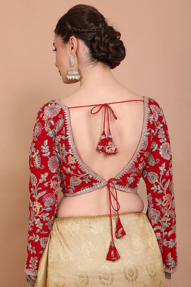 Red Embroidered Georgette Blouse