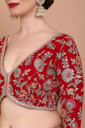 Red Embroidered Georgette Blouse