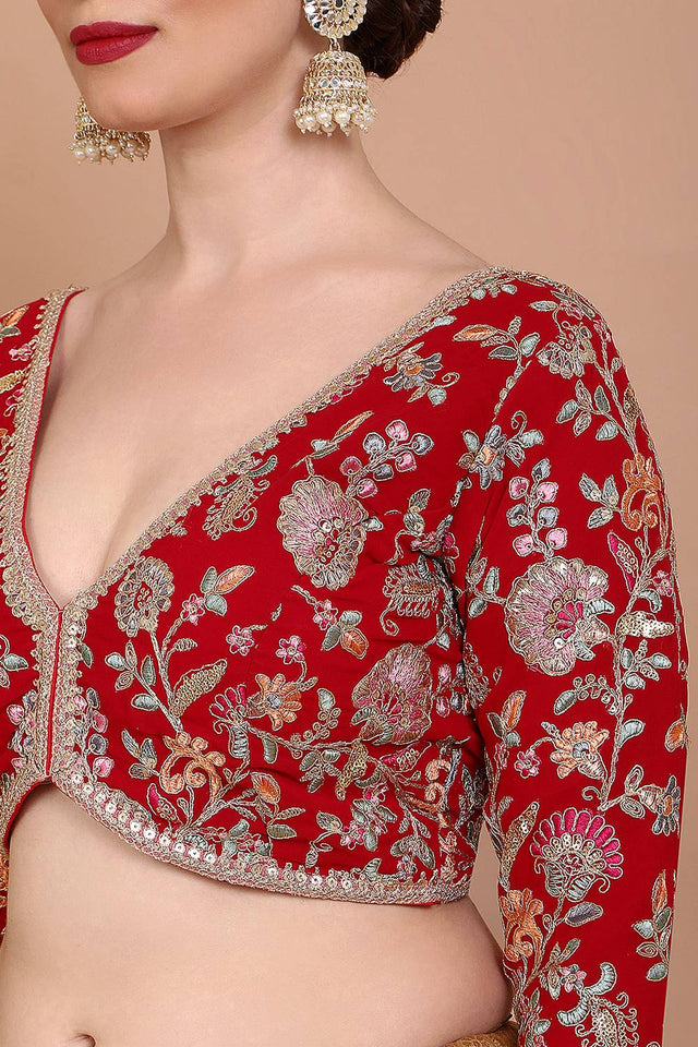 Red Embroidered Georgette Blouse