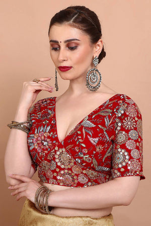 Red Embroidered Georgette Blouse