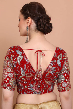Red Embroidered Georgette Blouse