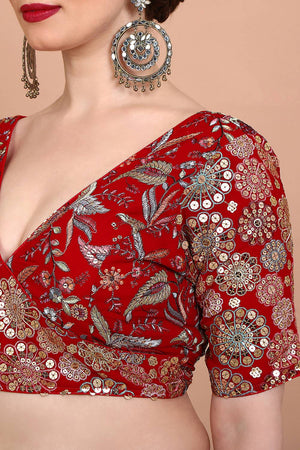 Red Embroidered Georgette Blouse