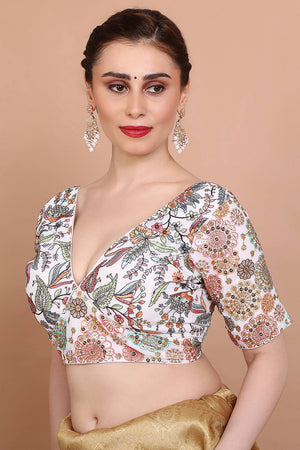 Off White Embroidered Georgette Blouse