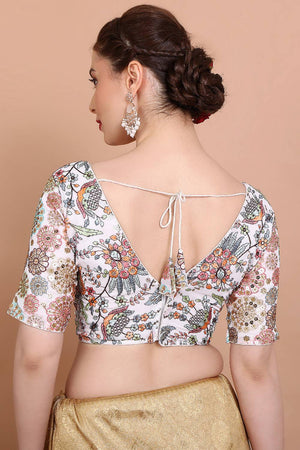 Off White Embroidered Georgette Blouse