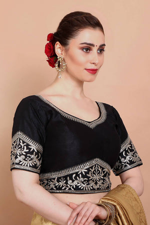 Black Embroidered Silk Blouse