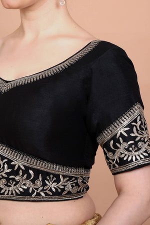 Black Embroidered Silk Blouse