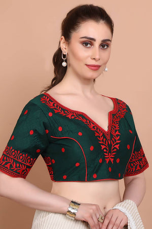 Green Embroidered Cotton Blouse