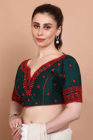 Green Embroidered Cotton Blouse