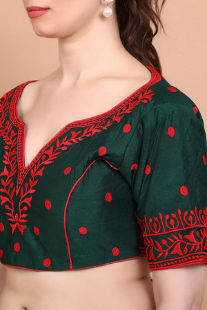 Green Embroidered Cotton Blouse
