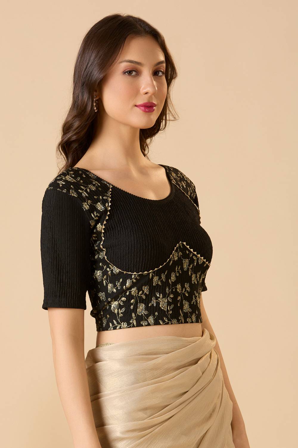 Buy Black Printed Lycra Blouse Online - KARMAPLACE