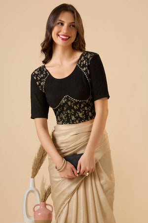 Black Printed Lycra Blouse