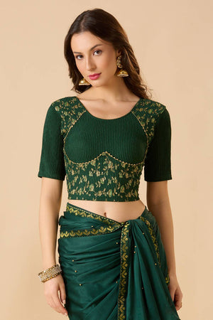 Green Printed Lycra Blouse