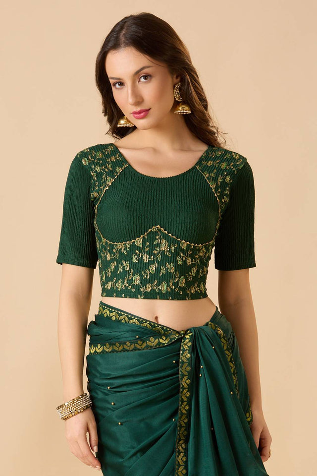 Green Printed Lycra Blouse