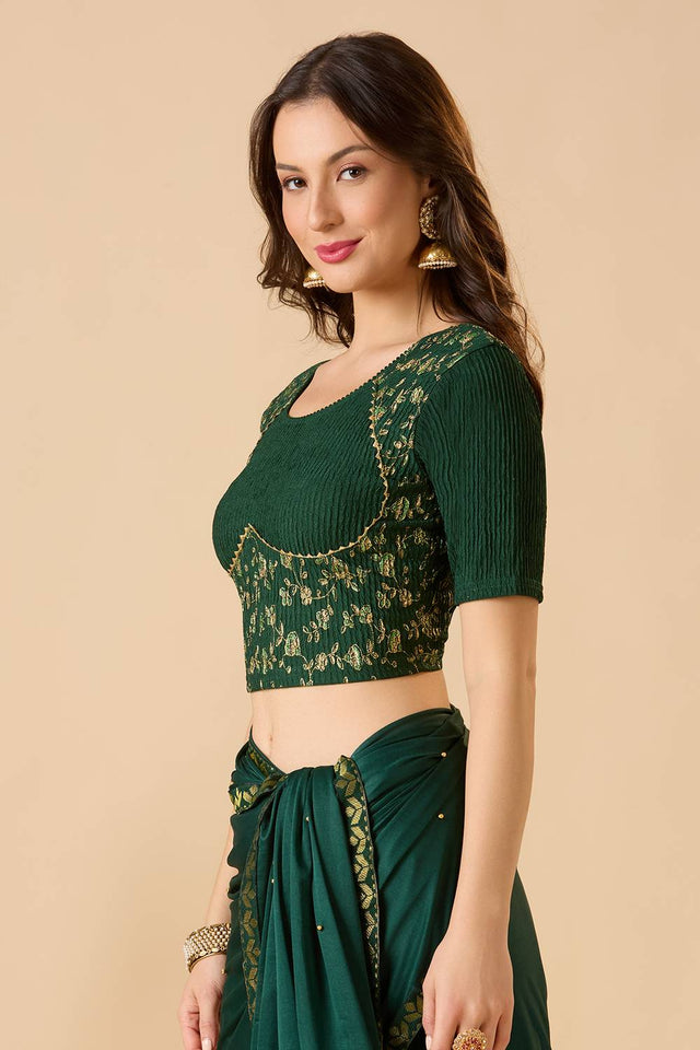 Green Printed Lycra Blouse