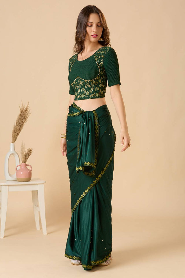 Green Printed Lycra Blouse