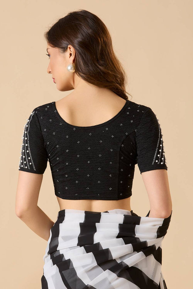 Black Printed Lycra Blouse