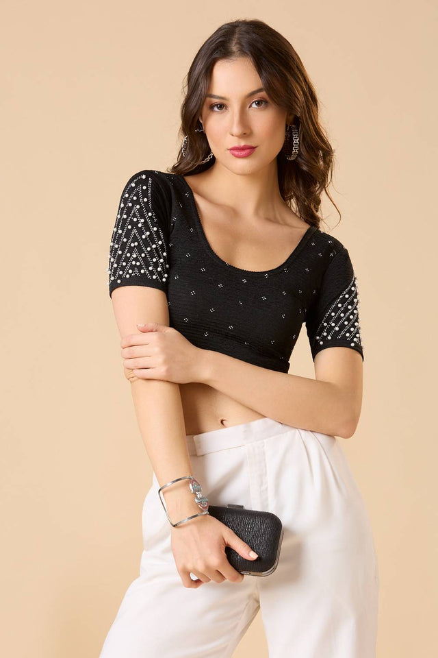 Black Printed Lycra Blouse