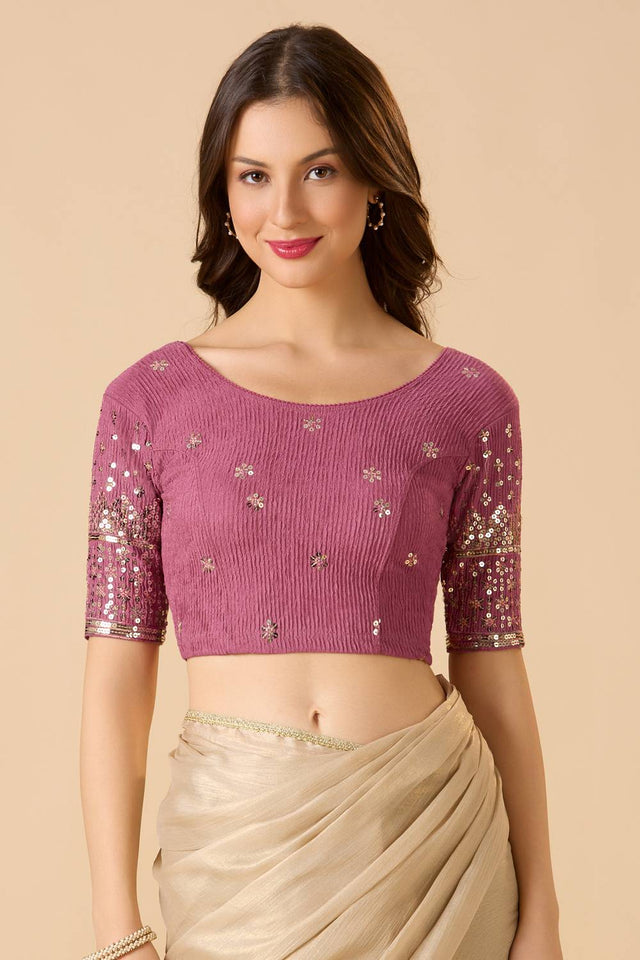 Mauve Embellished Lycra Blouse
