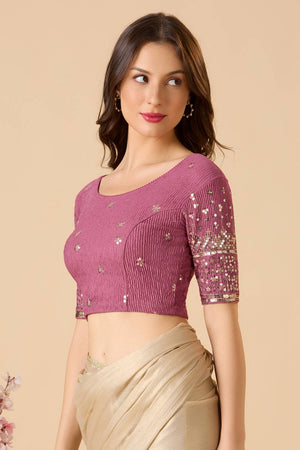 Mauve Embellished Lycra Blouse