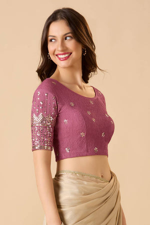 Mauve Embellished Lycra Blouse