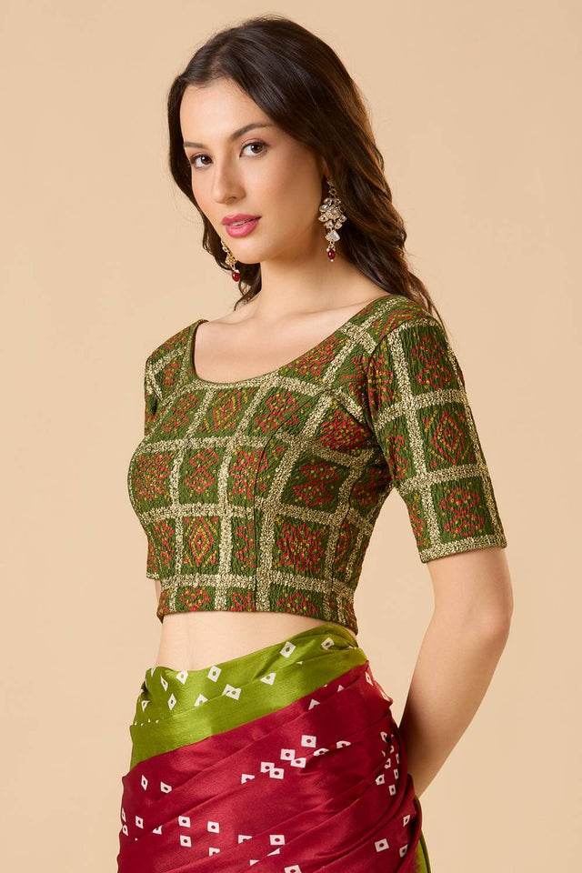 Green Printed Lycra Blouse