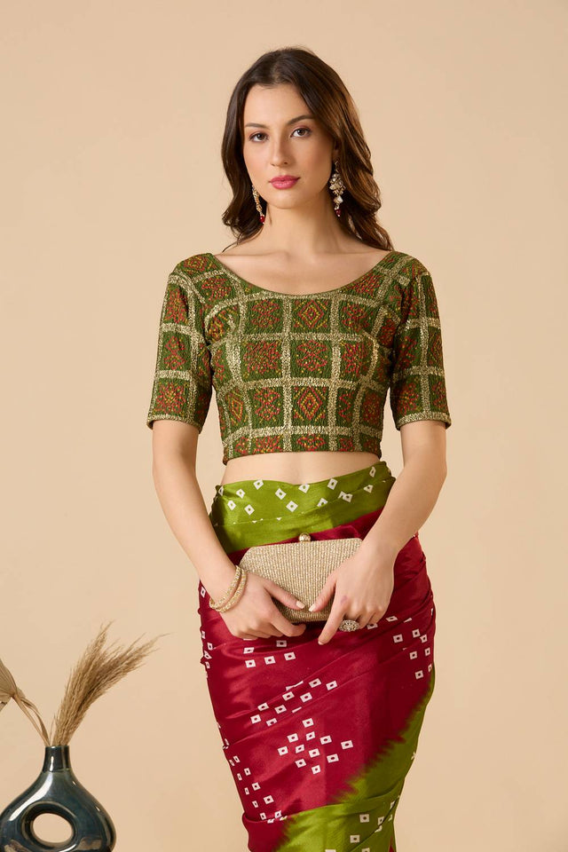 Green Printed Lycra Blouse