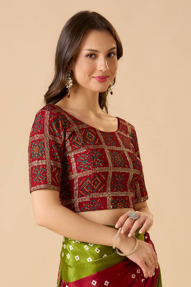 Maroon Printed Lycra Blouse