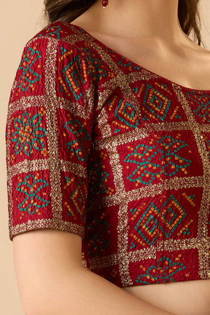 Maroon Printed Lycra Blouse